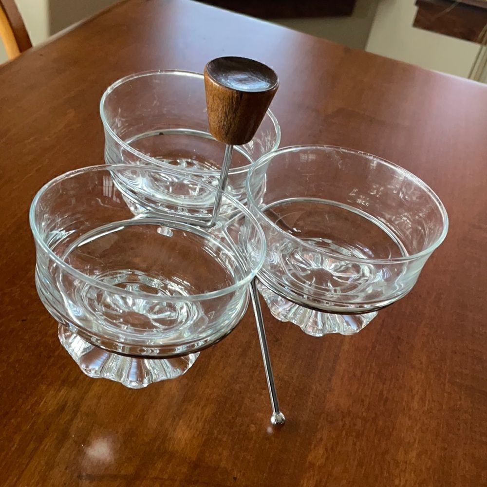 Mid Century Teak & Chrome Condiment Caddy